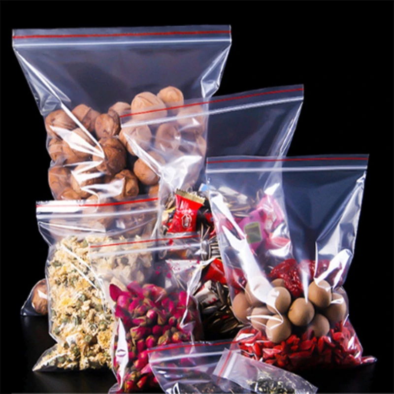 100PCs Plastic Bags Ziplock Food Packaging Jewelry Small Zip Lock Bags Clear Fresh-keeping Dustproof Reclosable Candy StorageBag