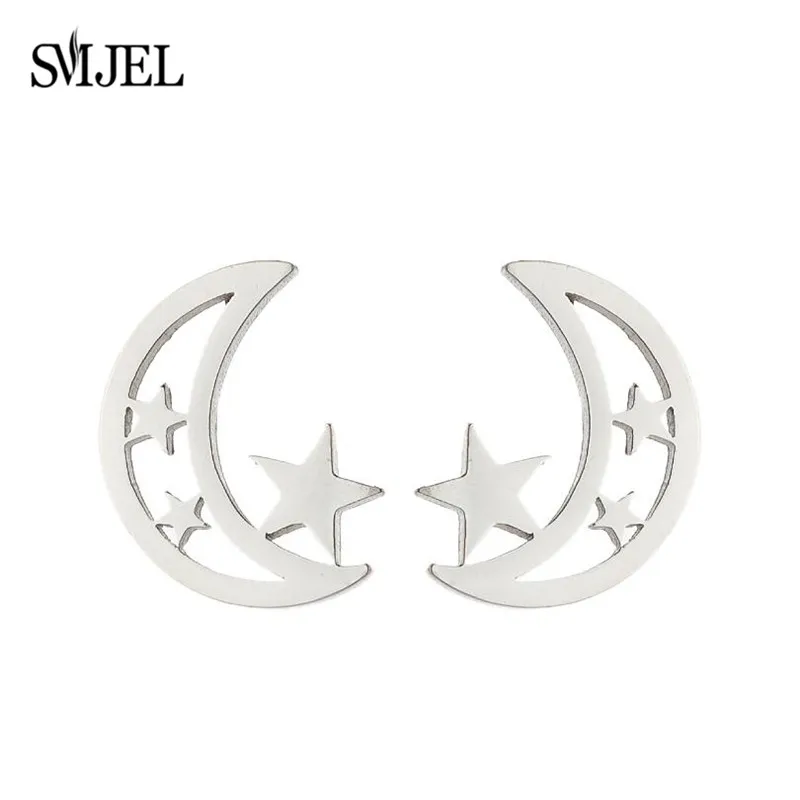 

Black Stainless Steel Crescent Moon Earrings for Women Fashion Simple Hollow Moon Star Earrings Jewelry Girls Gift Pendientes