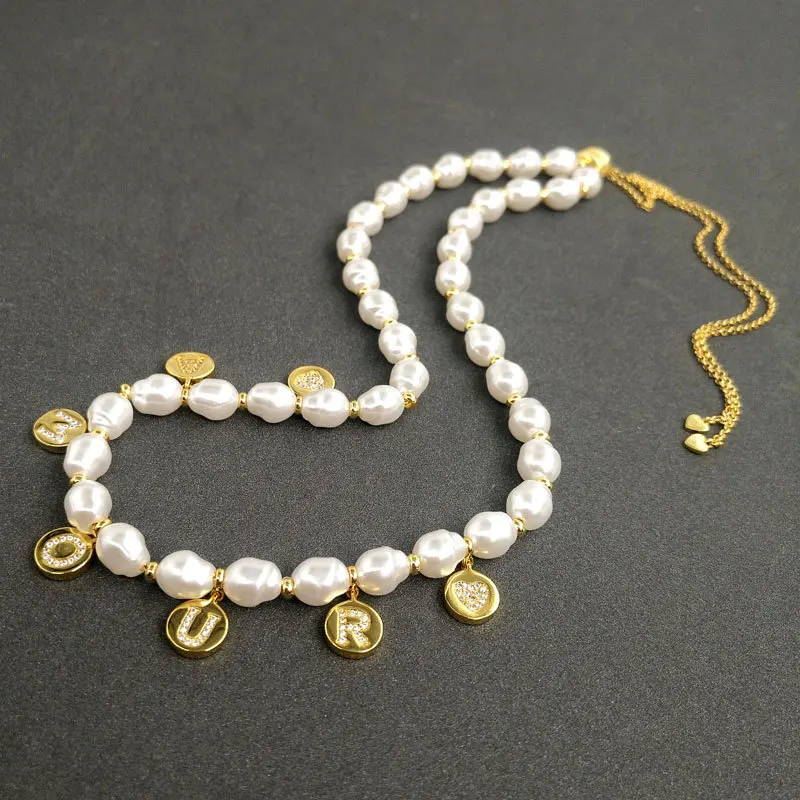 

collar de perlas de amour de Plata de Ley 925, collar con Letras amarillas doradas de estilo blgaro, regalo de joyera