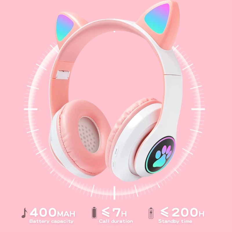 new rgb cat ear headphones blue tooth fone bass noise cancelling adults kids girl headset support tf card casco mic gift free global shipping