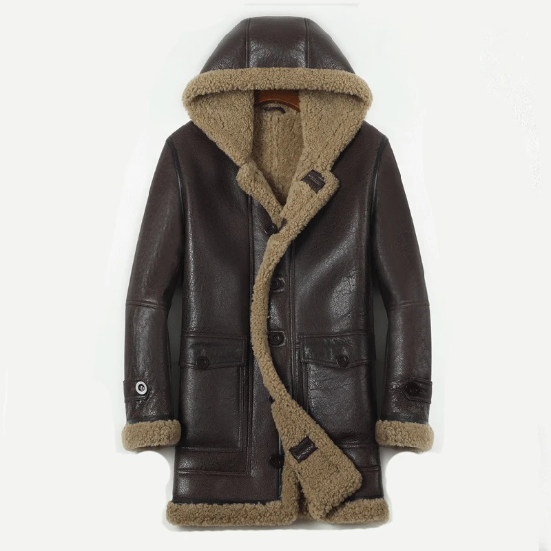 

winter men's fashion lamb sheep fur sheepskin leather surface shearling wool lining biker jacket coat