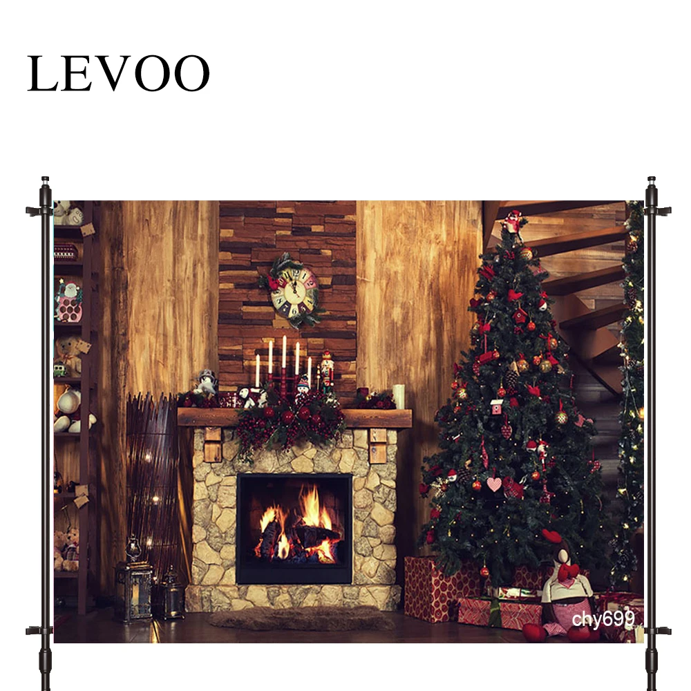 

LEVOO Photography Backdrop Fireplace Christmas Tree Wall Wood Classical Backdrop Photocall Photobooth Studio Shoot Fabric