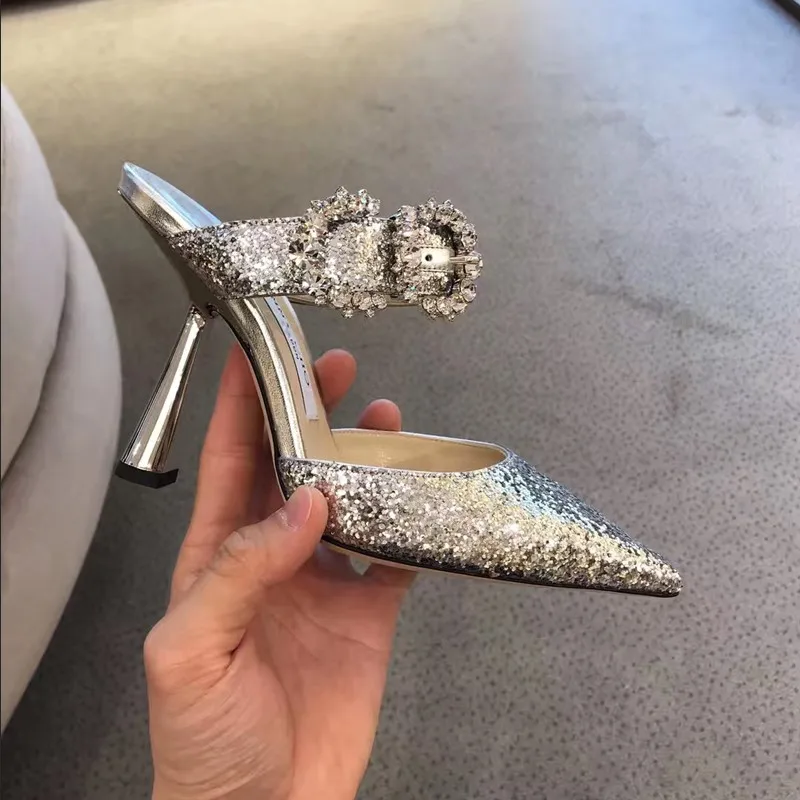 Женские туфли на высоком каблуке черные тапочки из флока с острым носком и