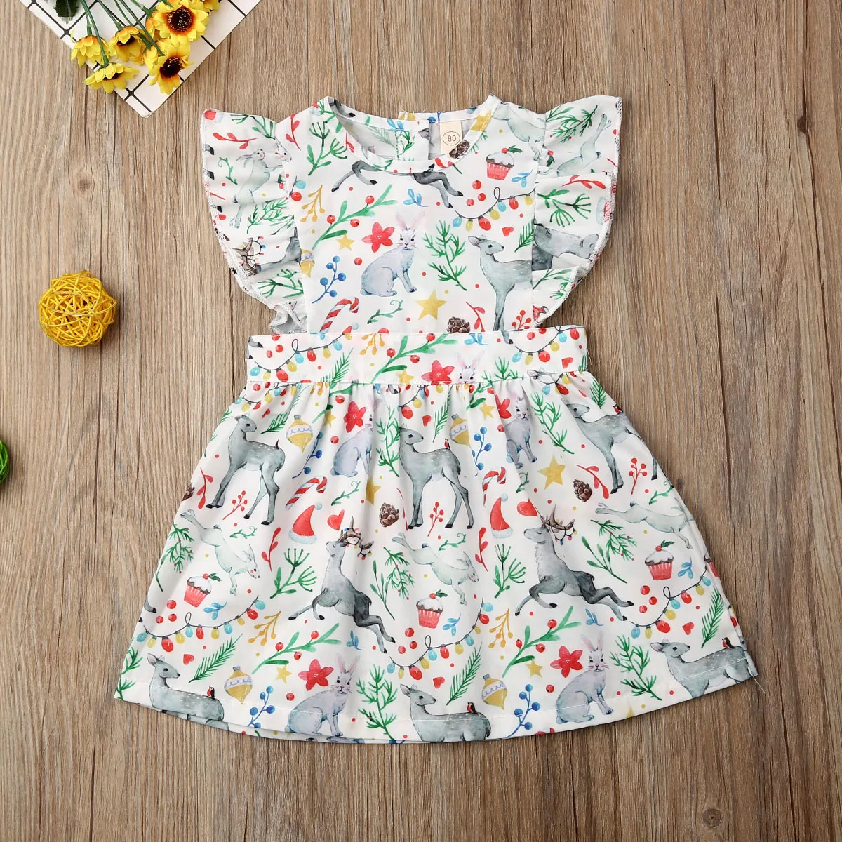 Christmas Kids Baby Girls Clothes Sister Matching Deer Print Flowers Romper Dress Outfits | Мать и ребенок