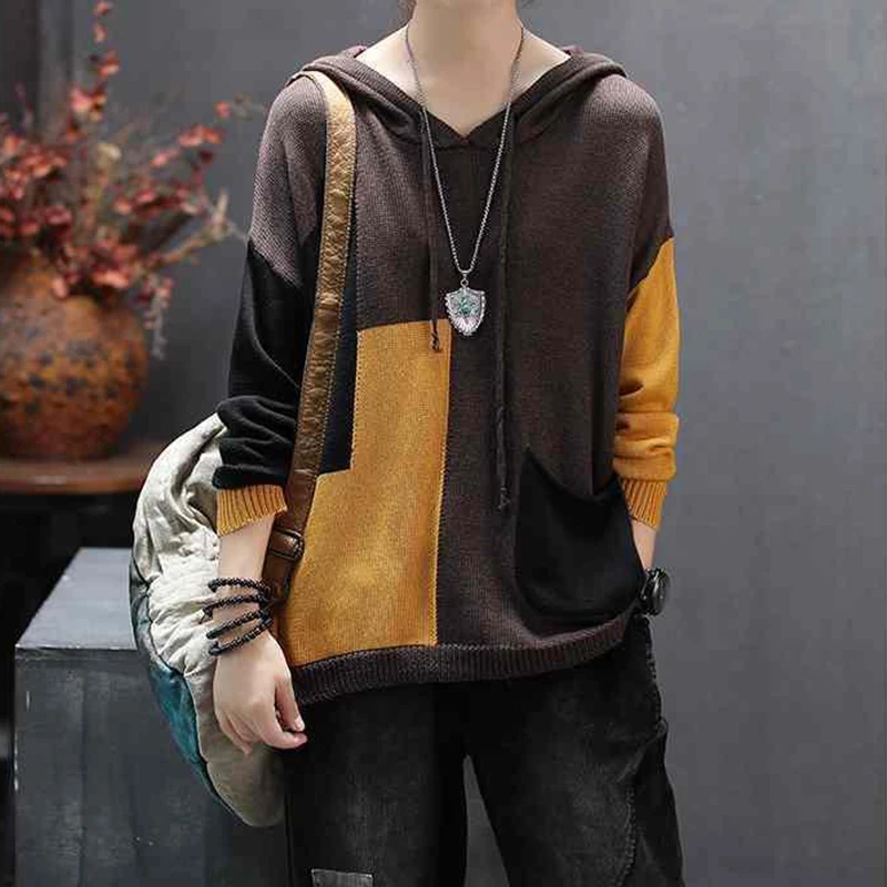 Женский свитер с капюшоном Max LuLu Свободный вязаный пуловер в британском стиле