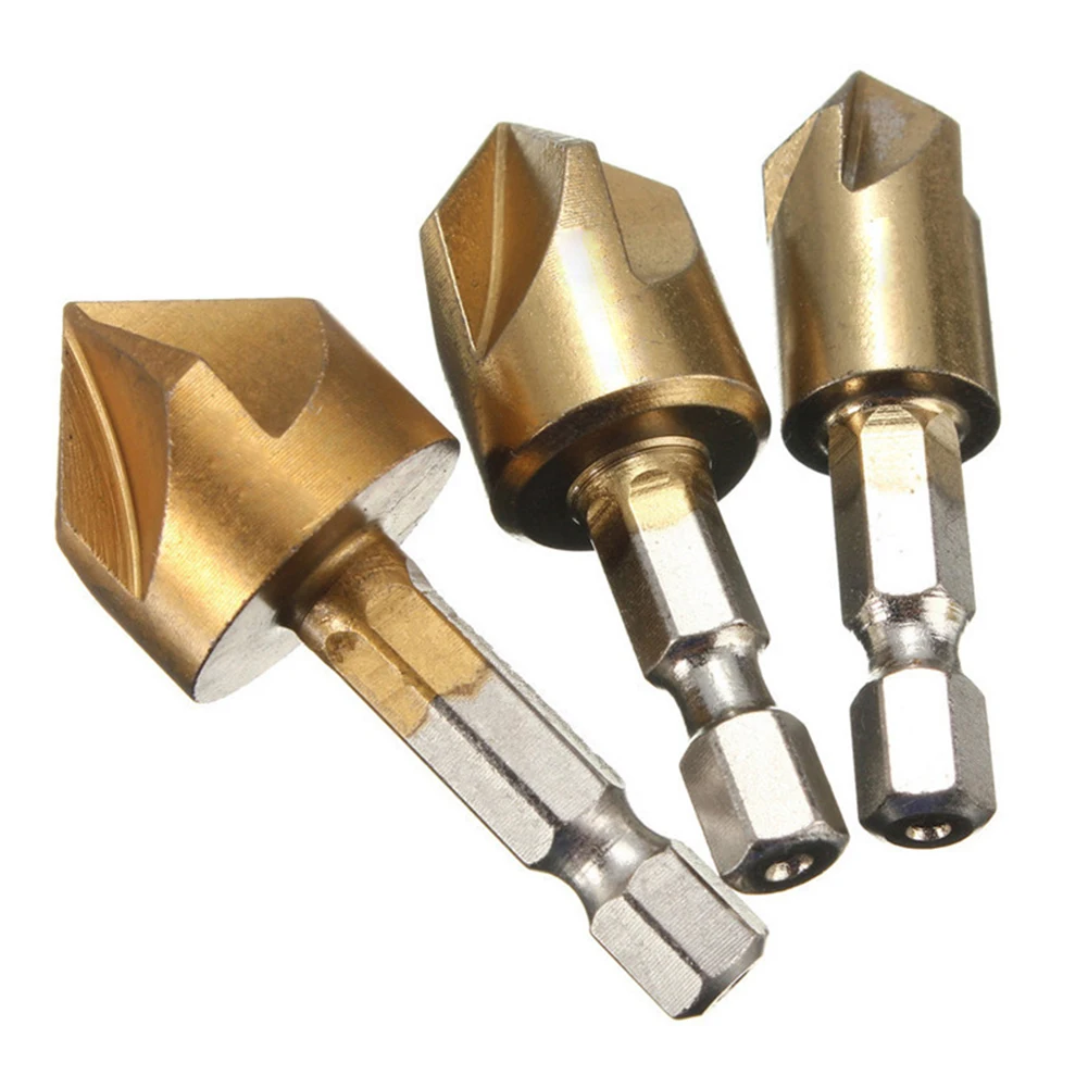 

3pcs 5 Flute Countersink Drill Bit Set 90 Degree Counter Sink Chamfer Cutter 1/4'' 12mm 16mm 19mm