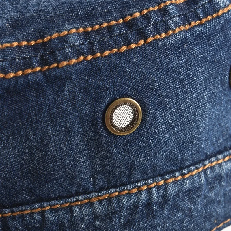 

Denim Army Cap Men Washed Cotton Bucket Hat Fall Headpiece Flat Top Adjustable Peaked Visor Hats