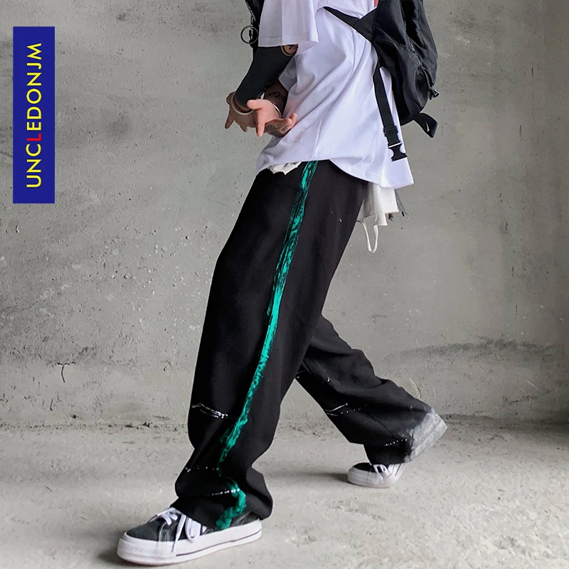 

UNCLEDONJM Graffiti Side Stripe Casual Pants Color Block Trousers Men's Hip Hop Loose mens hip hop clothing punk pants ED-AC15