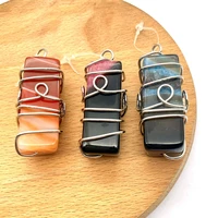 2pcspack 2021 new natural semi precious stone pendants agate rectangle winding shape 4 colors diy for making necklace 19x40mm