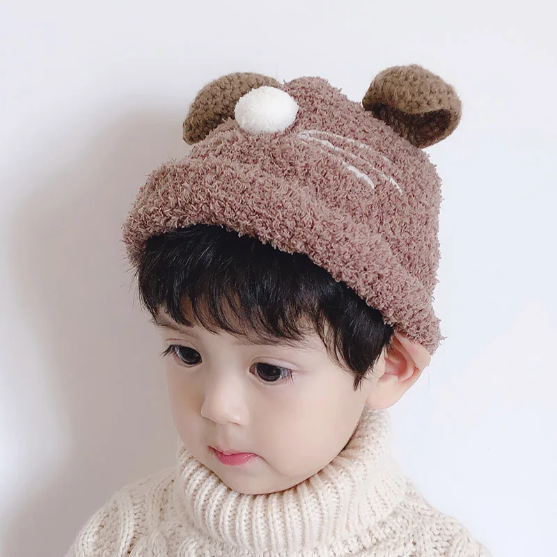 5Colors Winter Newborn Cute Warm Children Toddler Kids Girls Boys Baby Cartoon Ear Design Hats Knitted Wool Hemming Caps | Детская