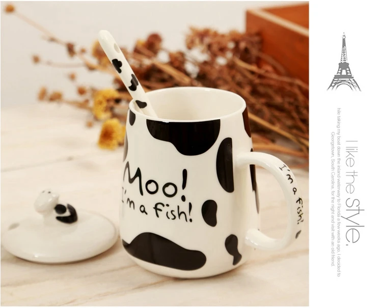 Мультяшная молочная корова, молочная чашка, милые животные, керамические кружки, креативная чайная кружка с крышкой, ложка, кофейная чашка, для дома, офиса, посуда для напитков, чашки для воды