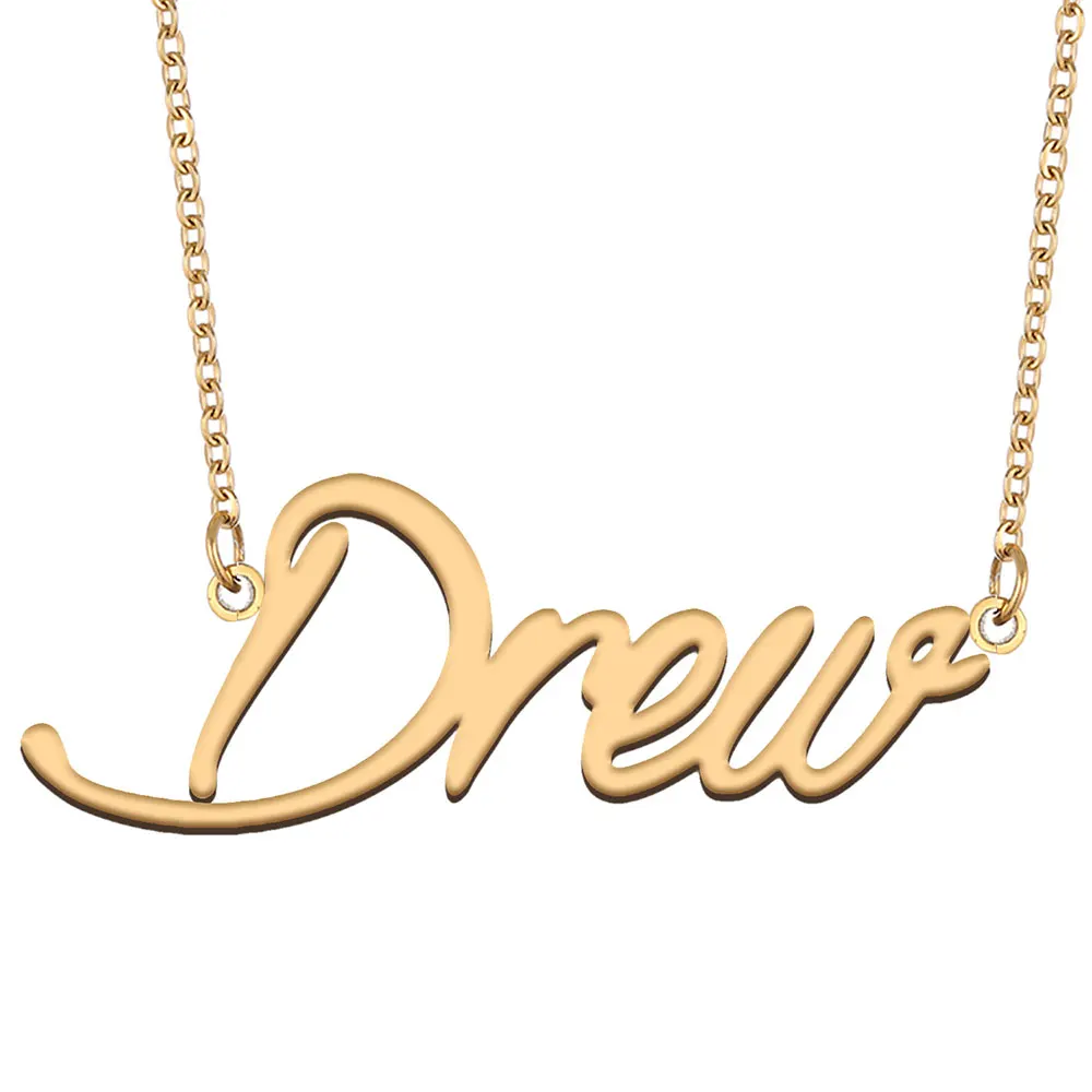 

Drew Nameplate Necklace for Women Stainless Steel Jewelry Gold Plated Name Chain Pendant Femme Mothers Girlfriend Gift