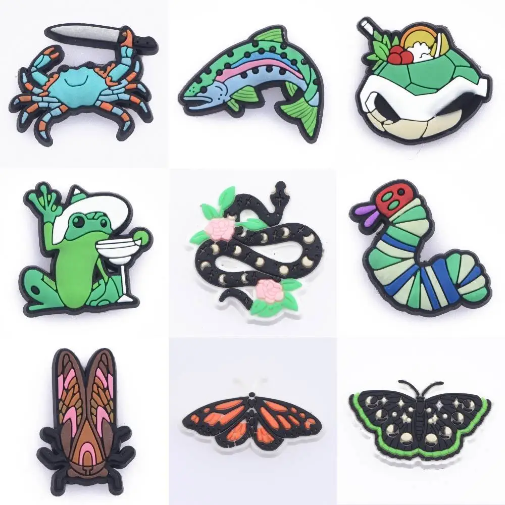 Hot Sale 1 Pcs PVC Croc Shoe Charms Colorful Butterflies Panda Cute Cat Decorations Cute Animals Bracelet Accessories Snake Frog