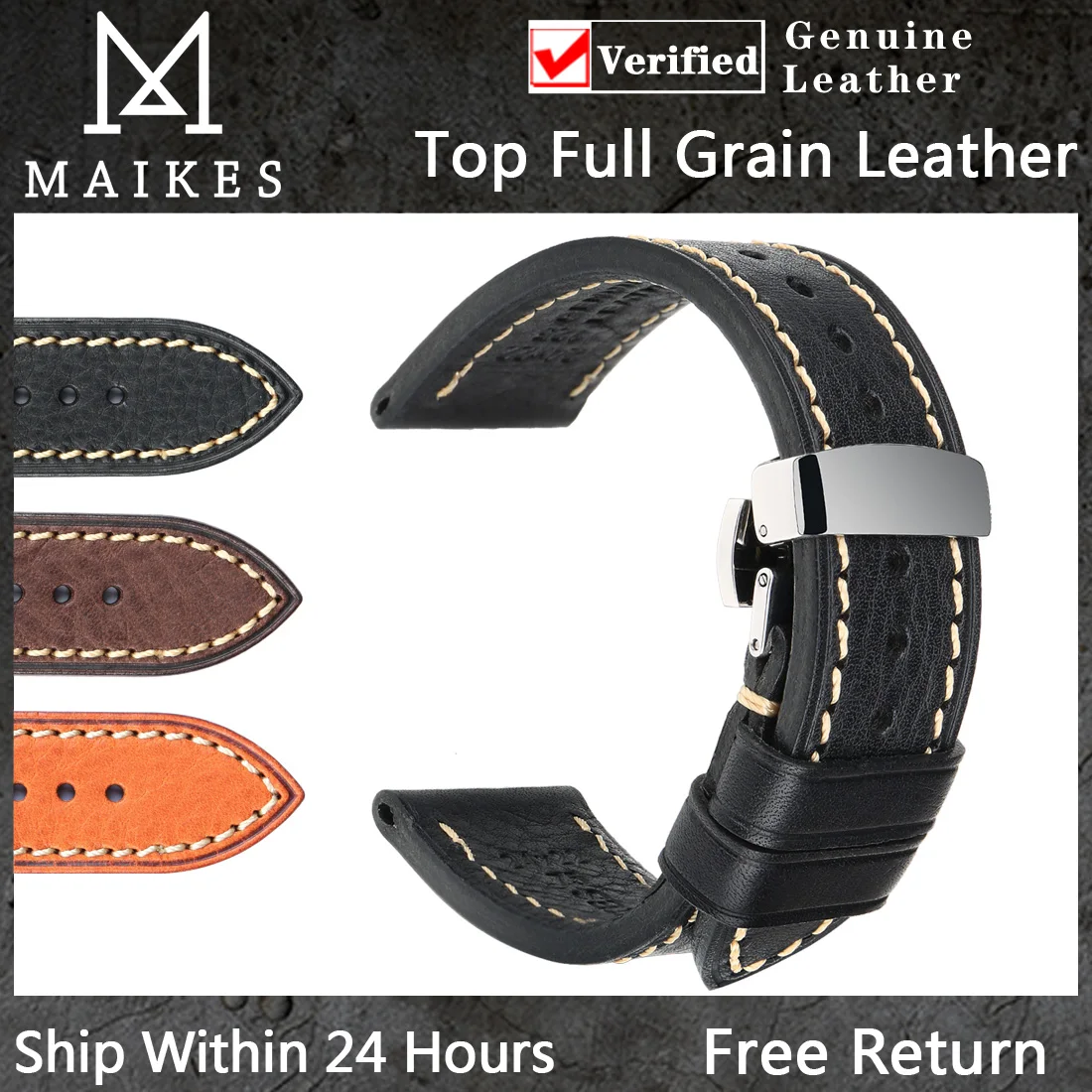 Retro Full Grain Leather Watch Strap 18mm 20mm 22mm Black Brown Watchbands with Butterfly Buckle Men Women Smart Watch Band