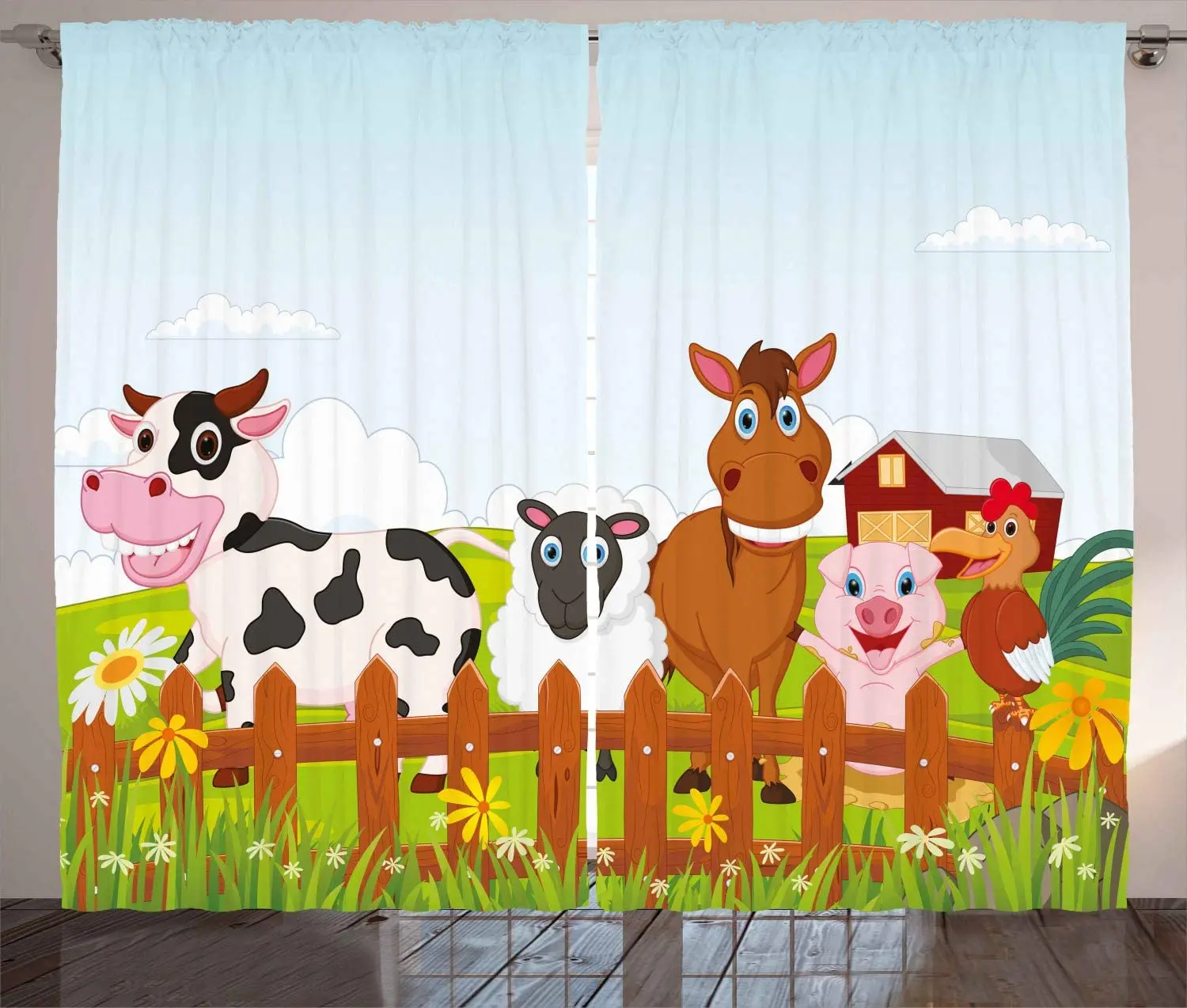 Оконные шторы с животными занавески изображением фермы существ коровы лошади