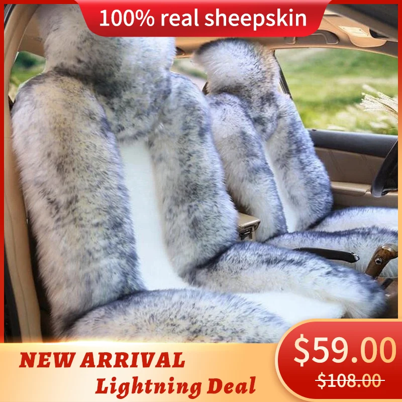 

OKAYDA Sheepskin Car Seat Covers Warm Fur Thick Cushion Autum Winter Aoto Interior Parts Plush Wool Universal Size Accessories