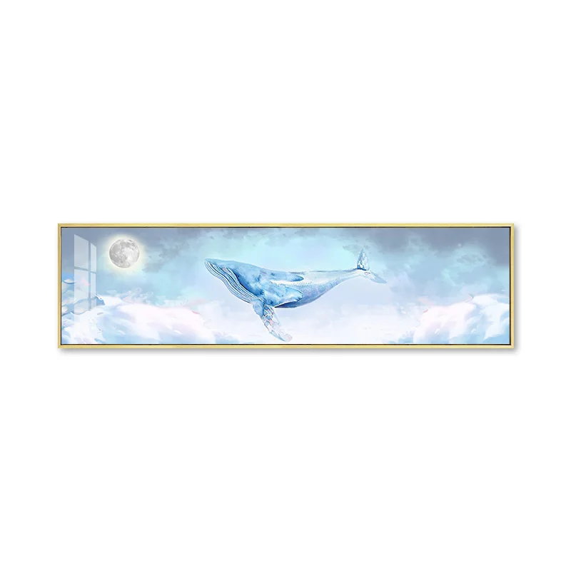 

Abstract Blue Whale in the Sky Cartoon Animal Canvas Painting Nordic Dreamy Wall Art Posters and Prints for Baby Kids Room Decor