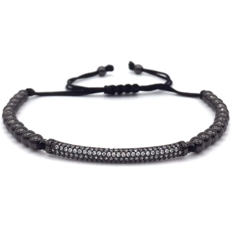 Модный новый регулируемый черный браслет с длинными бусинами для мужчин 4 мм