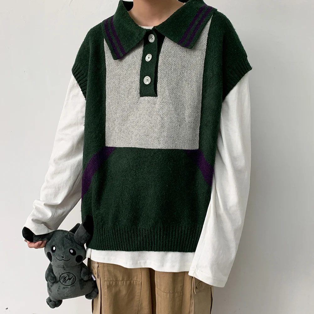Разборные корейские свитера жилет мужские лоскутные свободные Джемперы без