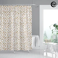 mildew resistant printing yellow teardrop shaped geometric bathroom curtain eco friendly 3d waterproof polyester shower curtain