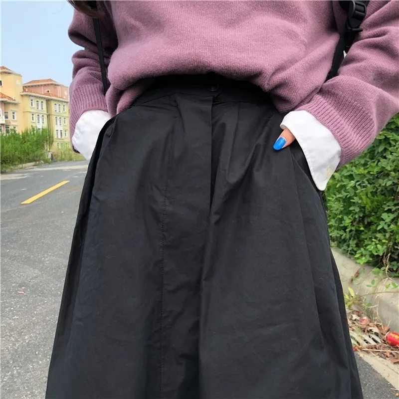 

Women Skirt Ruffles Asymmetrical Mid Calf Cotton White Skirt Street Style Casual Elastic Waist Faldas Streetwear Chic Black Wear