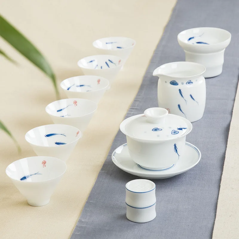 70 мл Jingdezhen ручная роспись с рисунком рыбы чайная чашка искусственная посуда