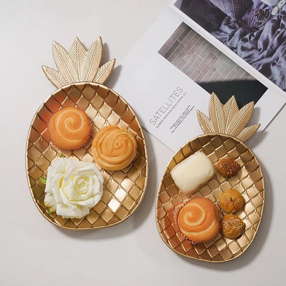 

Wooden Tea Tray Gold Pineapple Serving Tray Food Platter Fruit Snack Cake Dish For Hotel Office Jewelry Storage Plate Home Decor