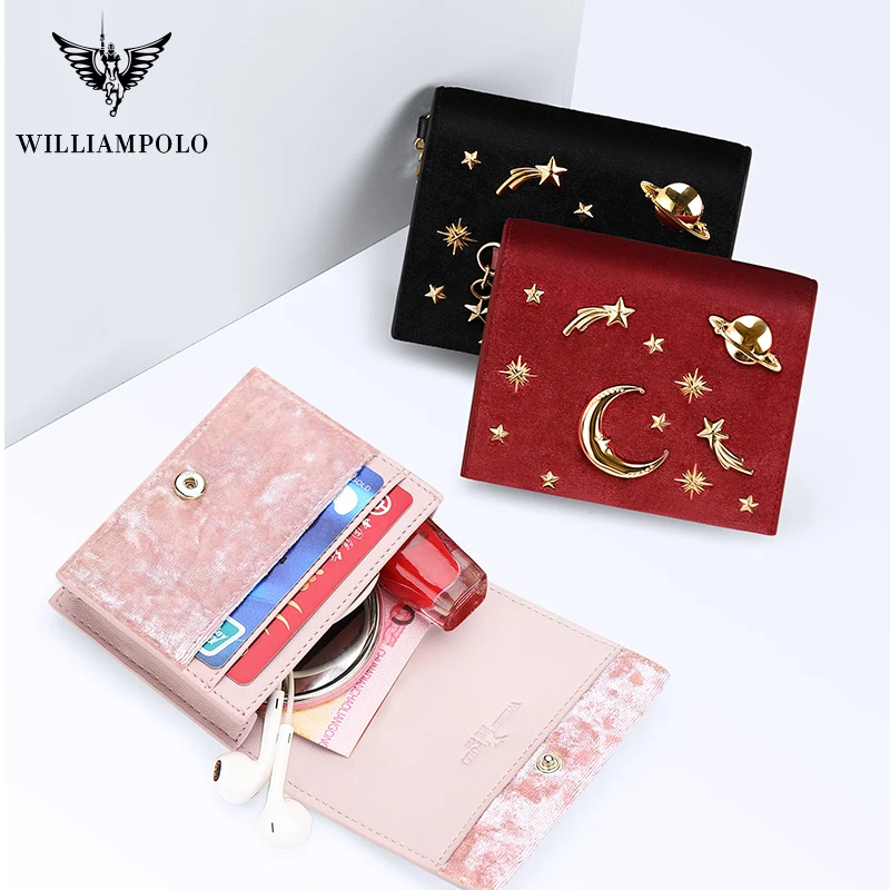 Кошелек WILLIAMPOLO для женщин маленький Дамский бумажник с бархатным принтом модный