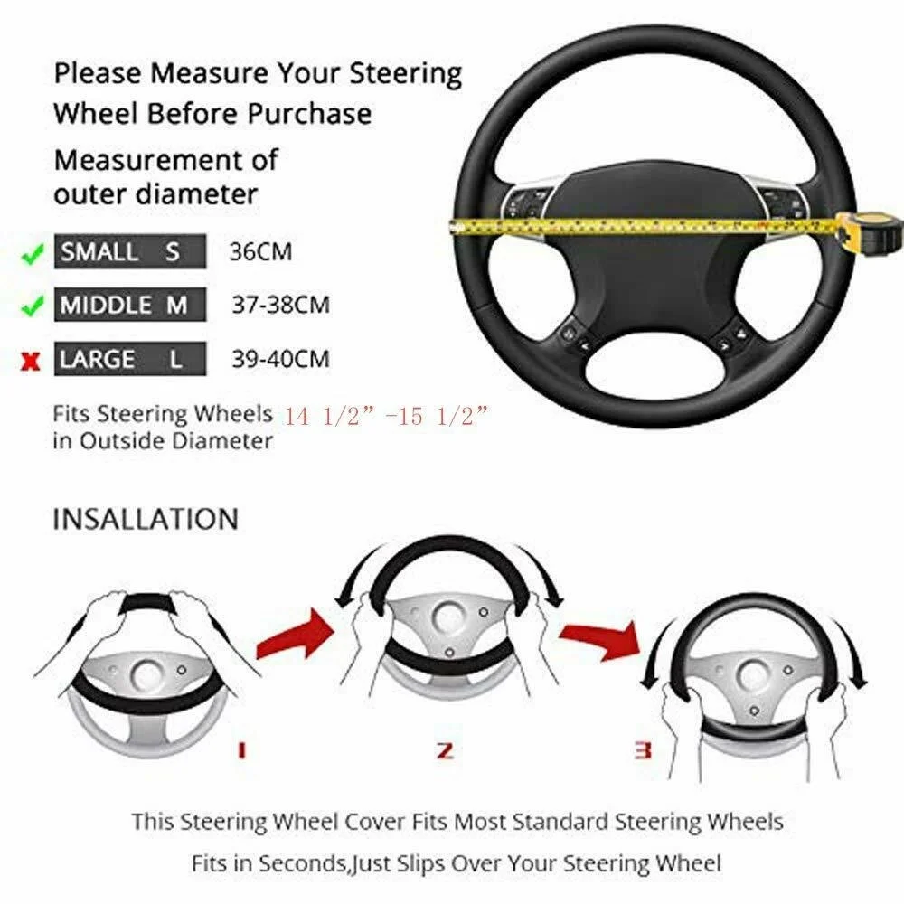 

38cm Four Seasons Universal Sport Style Durable in use Leather Braid Steering Wheel Cover Couvre Car Accessories for Toyota VW