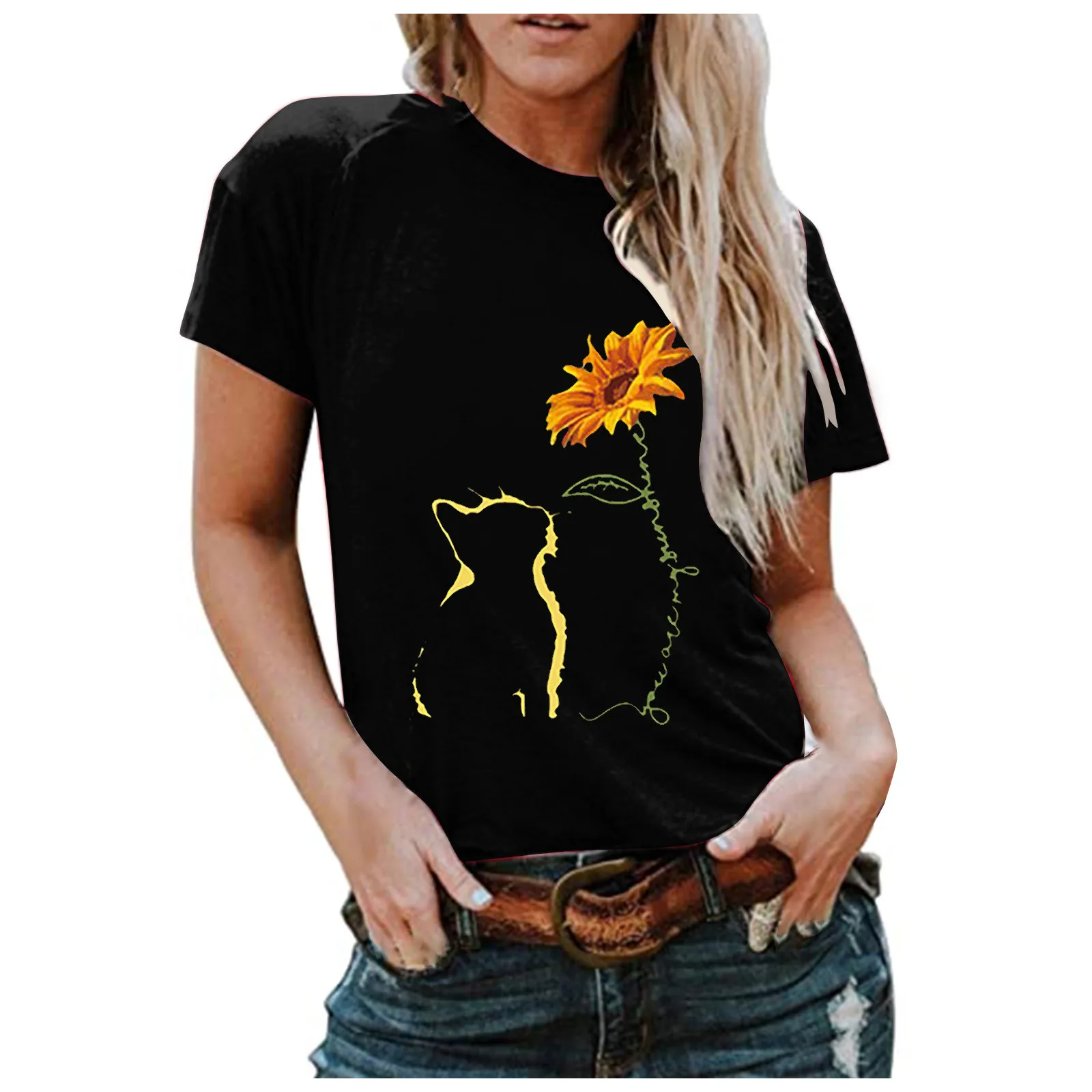 

Ladies casual fashion round neck loose casual printing short sleeve fashion round neck loose casual printing short sleeve