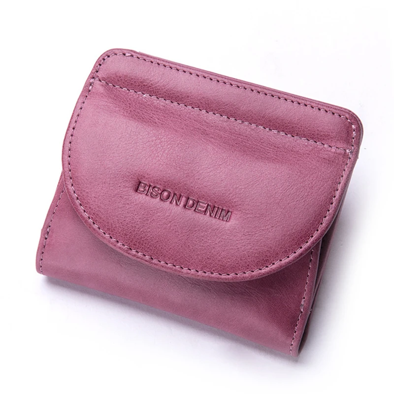 Purple BISON DENIM, Женский кошелек из натуральной кожи, модный держатель для карт, Женский кошелек для монет, мини клатч, сумка для денег для девочек, B3274 - Цвет: Purple
