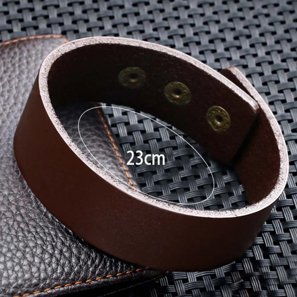 Punk Bracelet Black Dark Brown PU Leather with Rivets Charm Macrame Unisex Wide Big Bangle Men Women Fashion Jewelry | Украшения и