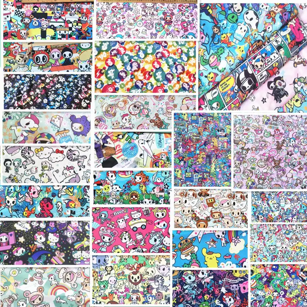 Тонкая холщовая ткань токи-доки с мультяшным единорогом для домашнего текстиля