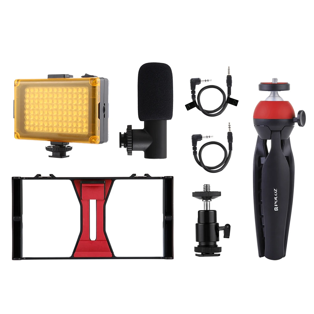 

Smartphone Vlogging Rig Set Professional Kit 104 LEDs Light+Microphone+Tripod Phone Stand for Phones/Camera tripod phone set