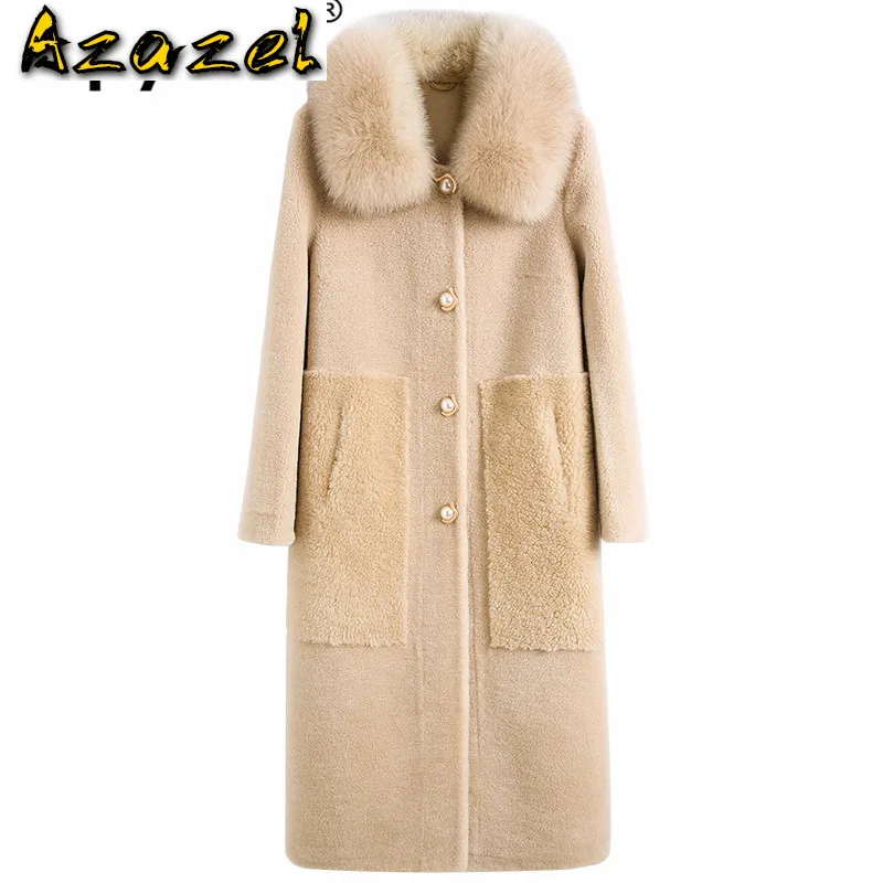 

Женское пальто с воротником из лисьего меха, шерстяная куртка в уличном стиле с воротником из натурального меха, женская одежда на осень и зиму 2020, корейские овчины и замшевая подкладка