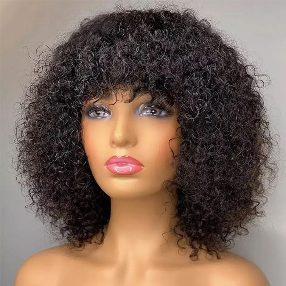 

Jerry Curly Short Pixie Bob Cut Human Hair Wigs With Bang Honey Blonde Ombre Color Non lace front Wig For Black Women Remy Hair