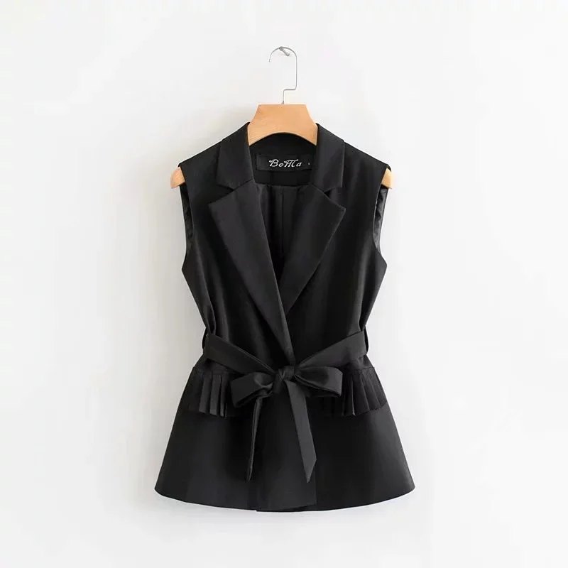 Женский деловой Блейзер Черный Повседневный приталенный в стиле пэчворк для