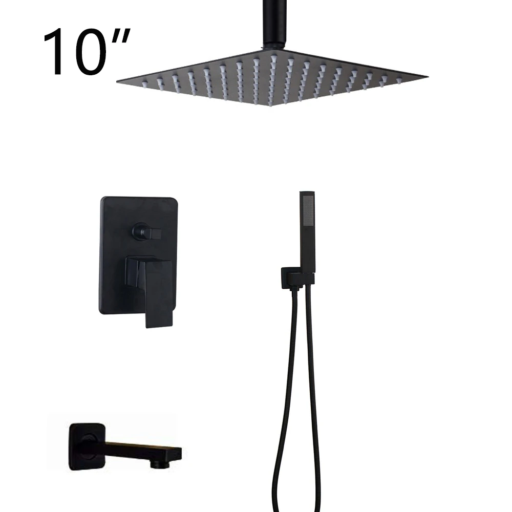 10 inch shower B Monite черный набор душевых смесителей для ванной комнаты, черное потолочное крепление 8 12 16 светодиодный смеситель для душа W/смеситель для ручного душа - Цвет: 10 inch shower B