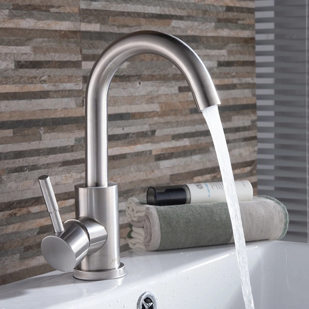 

360 Rotate Deck Mount Basin Hose Spray Single Lever High Pressure Water Saving Kitchen Tap Bathroom Pull Down Stainless Steel