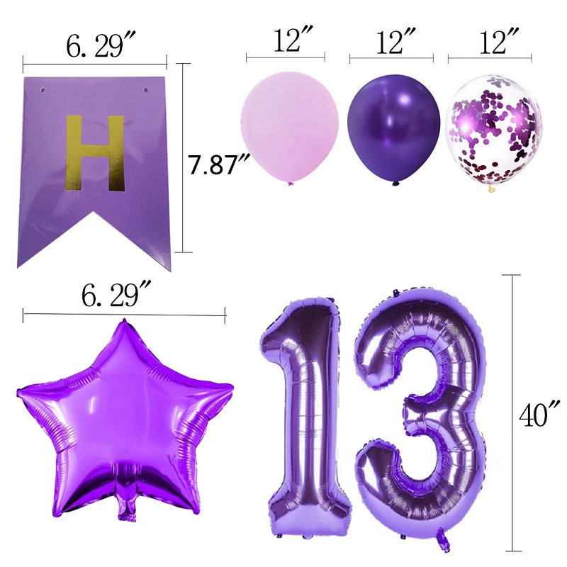 Purple Party Decor Kit  Birthday Party Decorations Happy Birthday Banner Purple Confetti Balloons Number Balloon Arch Garlan images - 6