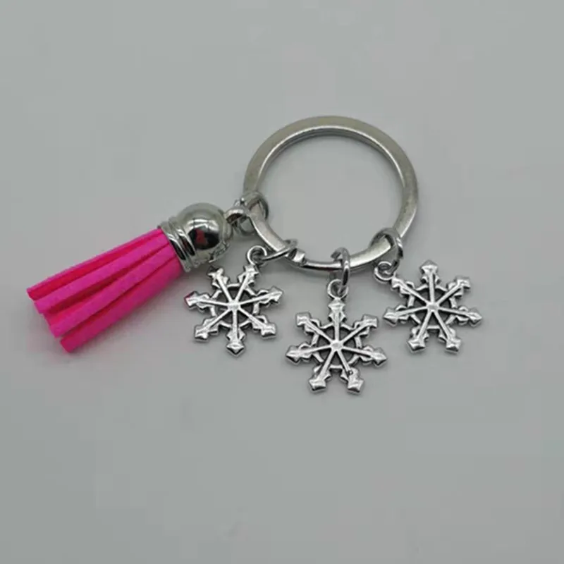 Новинка модный милый Рождественский брелок со снежинкой и кисточкой кольцо с