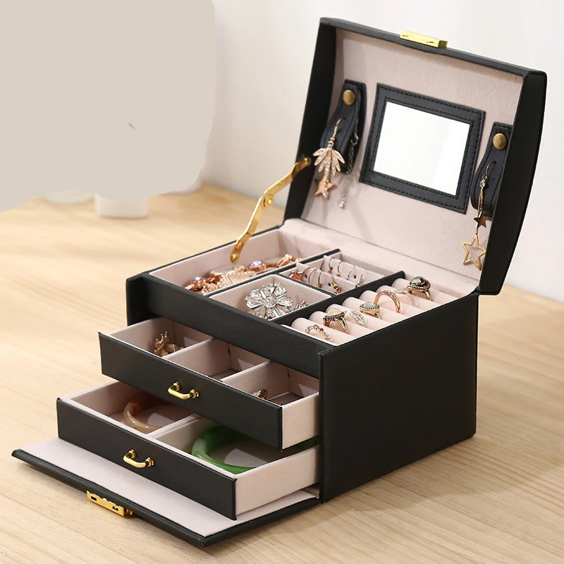 Key Stud Jewelry Organizer Portable Necklace Earrings Rings Jewelry Box Packaging PU Leather Storage Makeup Organizador Boxes