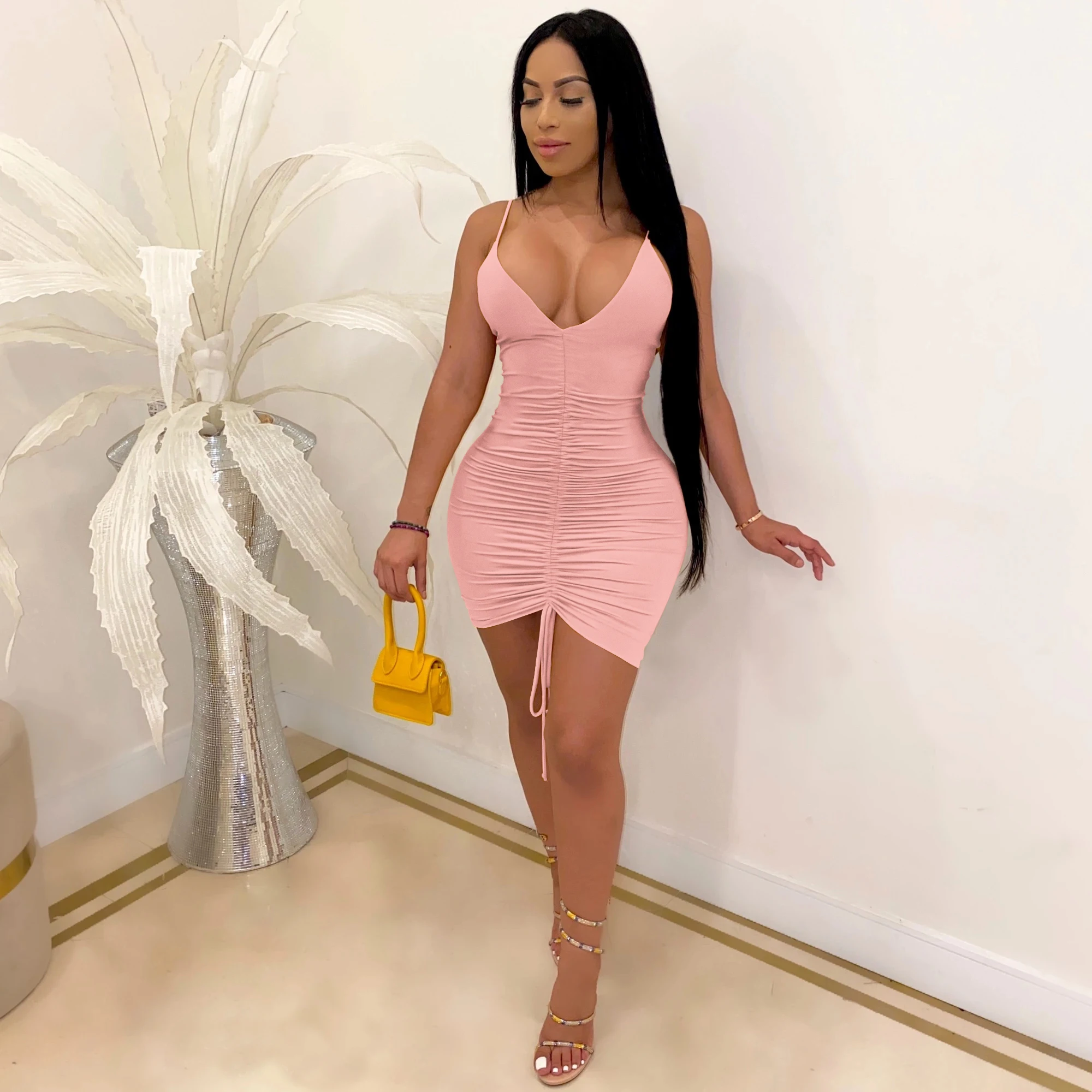 

White Black girils Sexy Bodycon Dress Women backless bandage Wrap Pleated Ruched Mini Dress Short Party Summer cocktail dresses