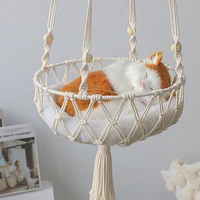 cat hammock hanging swing bed bohemian style cotton rope hand woven summer sleeping basket for kitten kitty house pet supplies