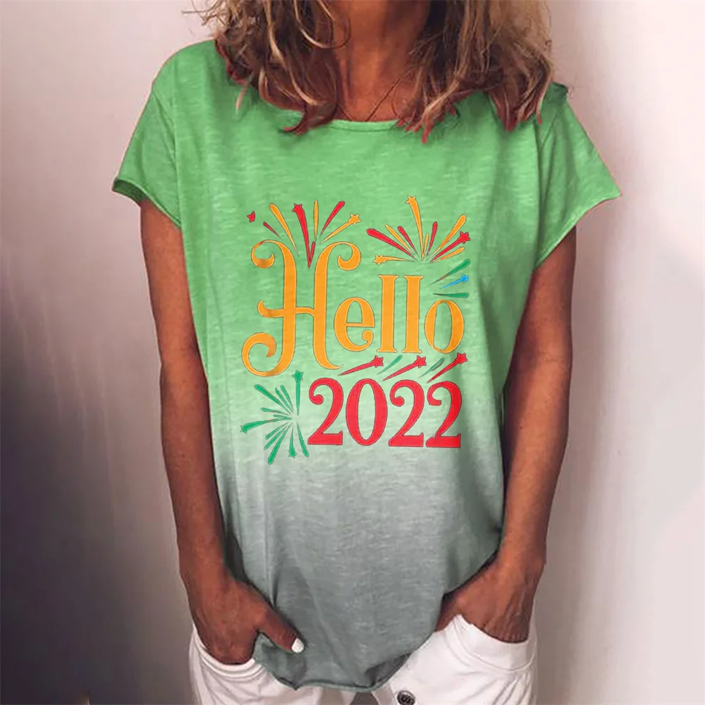 

Loose Casual Tees 2021 New Women's Christmas Clothes Oversized T-shirt O-Neck Short Sleeve T-shirt Rainbow Gradient 5XL Tops