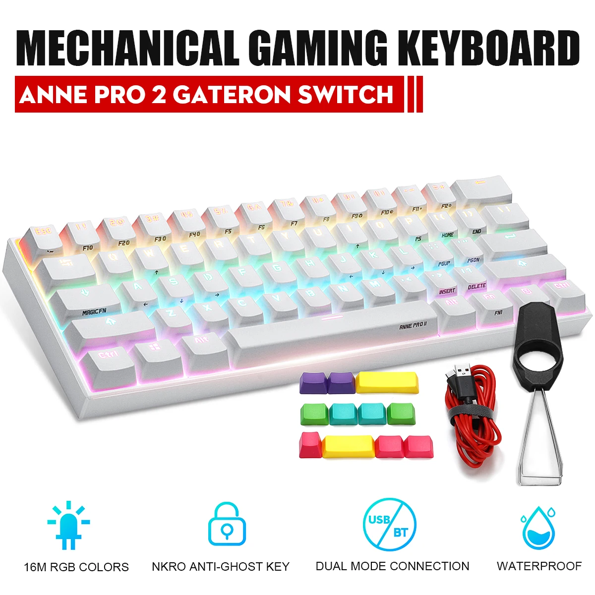 Беспроводная клавиатура ANNE Pro2 мини 60% Портативная bluetooth механическая с красным