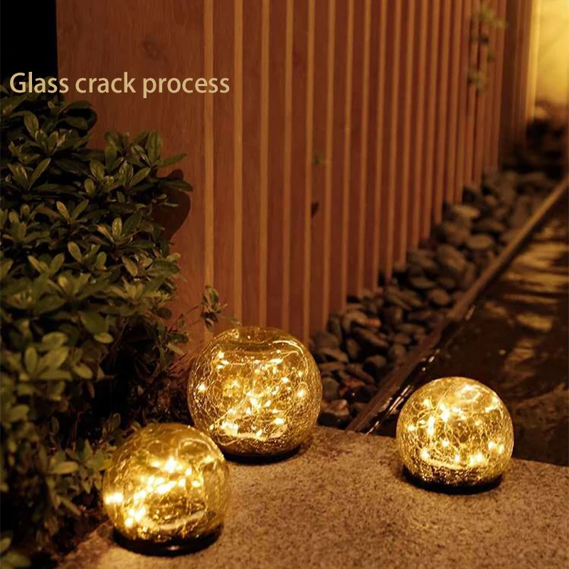 

Outdoor LED Cracked Glass Ball Solar Light Waterproof Lamp For Lawn Garden Underground Sidewalk Step Pathway Patio Decoration