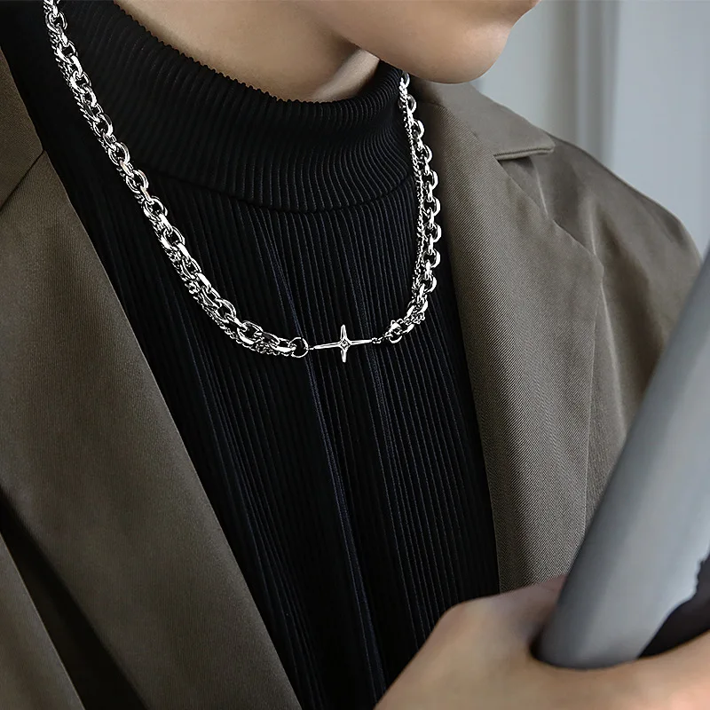

Titanium Steel Necklace Korean Version of Ins Wind Star Fold Double-layer Necklace Men and Women Necklace Temperament Clavicle