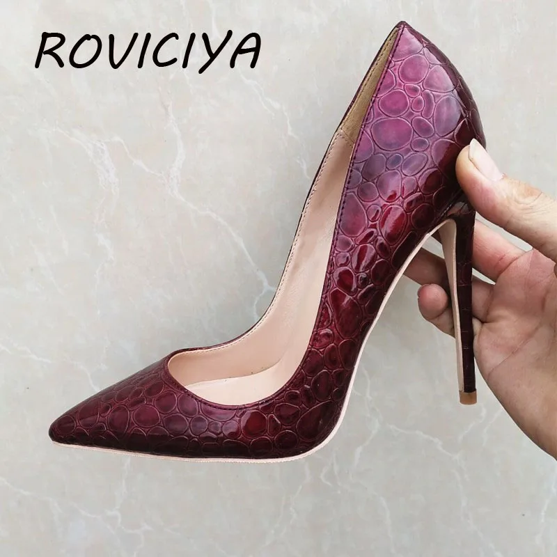 Женские туфли лодочки на высоком каблуке 12 см винно красные шпильке с острым