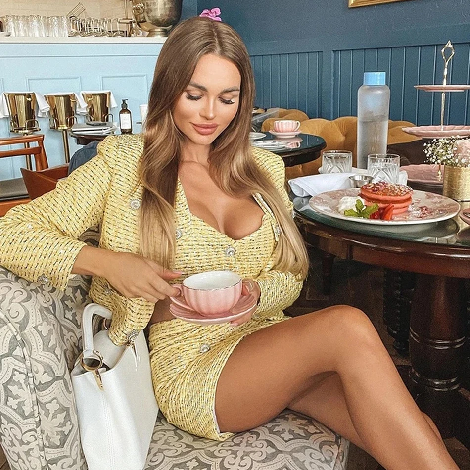 Женское твидовое платье с блестками элегантный комплект из трех предметов жилет